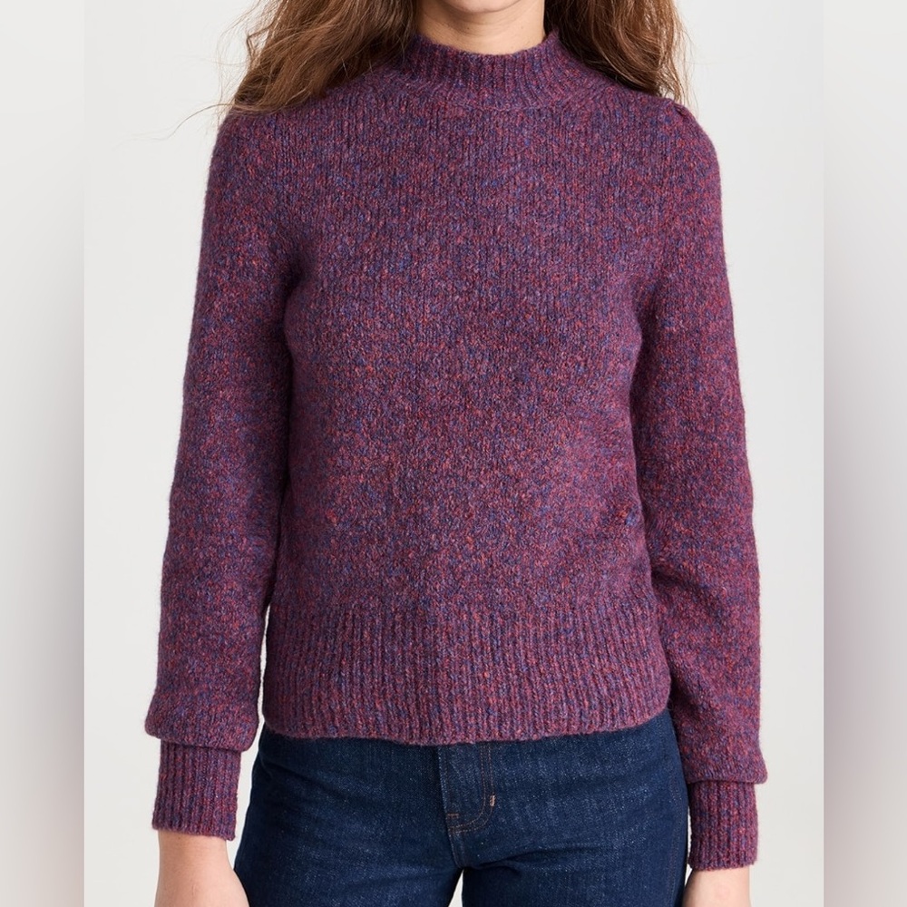 Veronica Beard Red Colorful Mock Neck Puff Sleeve Sweater Medium